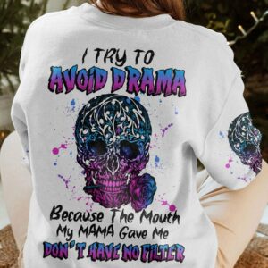 I TRY TO AVOID DRAMA TATTOOED SKULL ALL OVER PRINT - TLNZ0612223