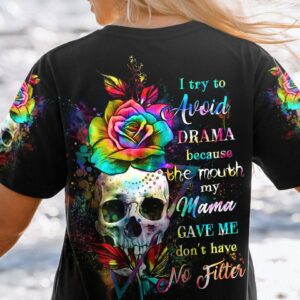 I TRY TO AVOID DRAMA TIE DYE SKULL ALL OVER PRINT - YHHG3012223