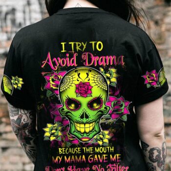 I TRY TO AVOID DRAMA SUGAR SKULL ALL OVER PRINT - TLTW2912224