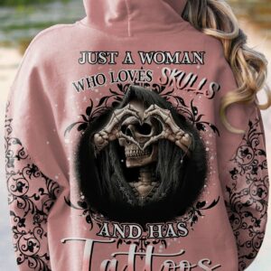 JUST A WOMAN WHO LOVES SKULL AND HAS TATTOOS ALL OVER PRINT - YHHN1612223
