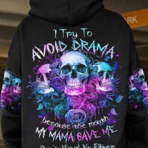 I TRY TO AVOID DRAMA PURPLE ROSE SKULLS OVER PRINT - TLNZ0602234