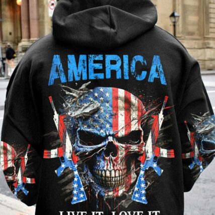 AMERICA LIVE IT LOVE IT OR GET THE HELL OUT SKULL ALL OVER PRINT - YHHN0903232