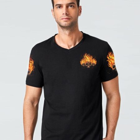 I CAN'T GO TO HELL FLAMING SKULL ALL OVER PRINT - TLTM0312222