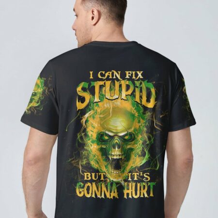 I CAN FIX STUPID FLAMING SKULL ALL OVER PRINT - TLTM1011222