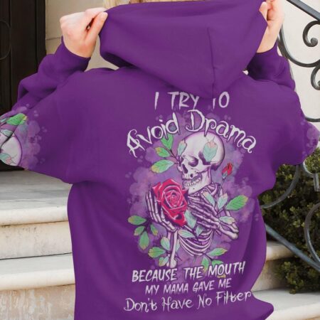 I TRY TO AVOID DRAMA ROSE SKELETON ALL OVER PRINT - TLTW1401231