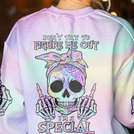 DON'T TRY TO FIGURE ME OUT LEOPARD HOLO SKULL ALL OVER PRINT - TLTR0612222