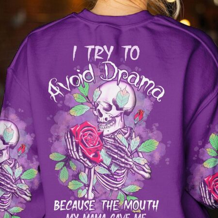 I TRY TO AVOID DRAMA ROSE SKELETON ALL OVER PRINT - TLTW1401231