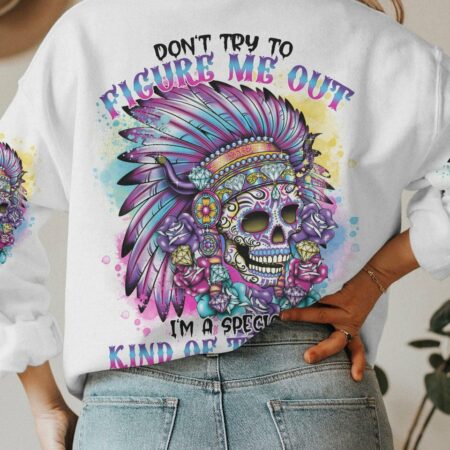 DON'T TRY TO FIGURE ME OUT NATIVE SKULL ALL OVER PRINT - TLNO0612222