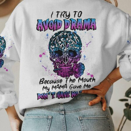 I TRY TO AVOID DRAMA TATTOOED SKULL ALL OVER PRINT - TLNZ0612223