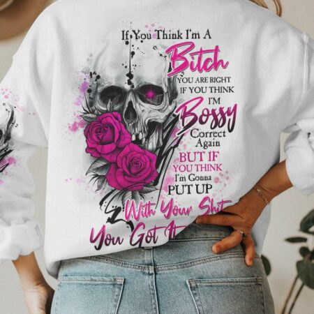 IF YOU THINK I'M A B PINK ROSE SKULL ALL OVER PRINT - TLTW2911221