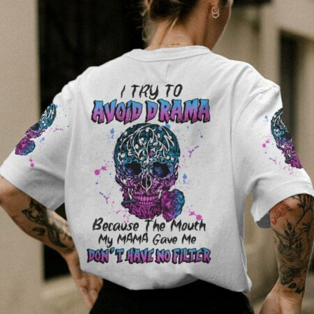 I TRY TO AVOID DRAMA TATTOOED SKULL ALL OVER PRINT - TLNZ0612223
