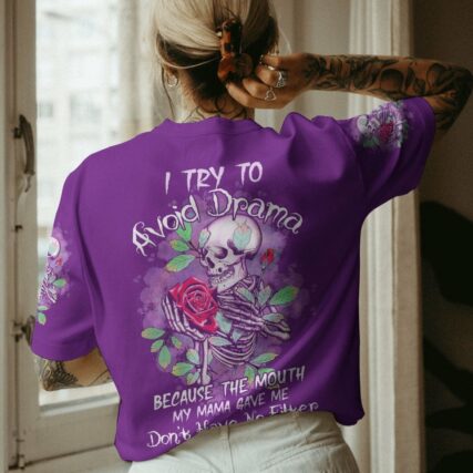 I TRY TO AVOID DRAMA ROSE SKELETON ALL OVER PRINT - TLTW1401231