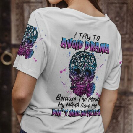 I TRY TO AVOID DRAMA TATTOOED SKULL ALL OVER PRINT - TLNZ0612223