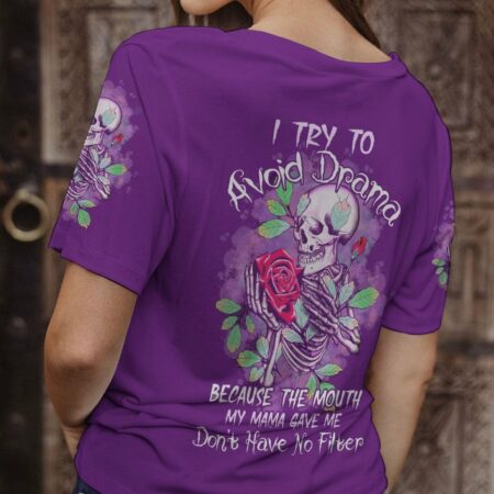 I TRY TO AVOID DRAMA ROSE SKELETON ALL OVER PRINT - TLTW1401231