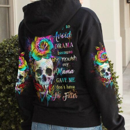 I TRY TO AVOID DRAMA TIE DYE SKULL ALL OVER PRINT - YHHG3012223