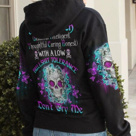 I'M A B DON'T TRY ME TATTOOED FLOWER SKULL ALL OVER PRINT - TLNO1502232