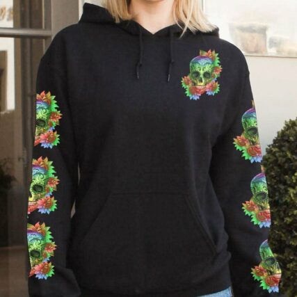 I TRY TO AVOID DRAMA TATTOOED SKULL SUNFLOWER ALL OVER PRINT - TLTW0401231