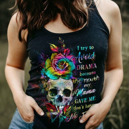 I TRY TO AVOID DRAMA TIE DYE SKULL ALL OVER PRINT - YHHG3012223