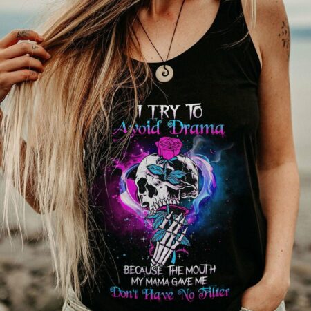 I TRY TO AVOID DRAMA TATTOOED SKULL ALL OVER PRINT - TLNZ1912223