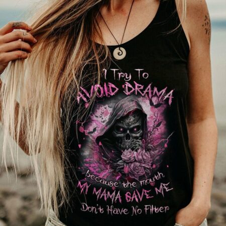 I TRY TO AVOID DRAMA REAPER ROSE ALL OVER PRINT - TLNZ1402233