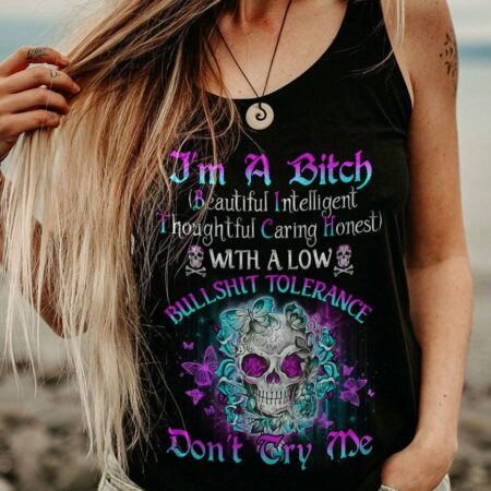 I'M A B DON'T TRY ME TATTOOED FLOWER SKULL ALL OVER PRINT - TLNO1502232