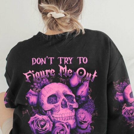 DON'T TRY TO FIGURE ME OUT PURPLE SKULL ROSE ALL OVER PRINT - TLTW1912221