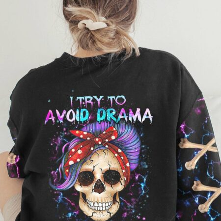 I TRY TO AVOID DRAMA PURPLE MESSY BUN ALL OVER PRINT - TLTR3012222