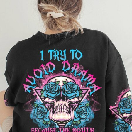 I TRY TO AVOID DRAMA TRIANGLE SKULL ALL OVER PRINT - TLTY1401231
