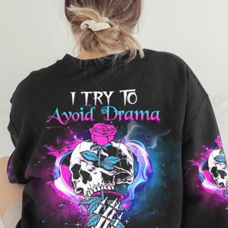 I TRY TO AVOID DRAMA TATTOOED SKULL ALL OVER PRINT - TLNZ1912223