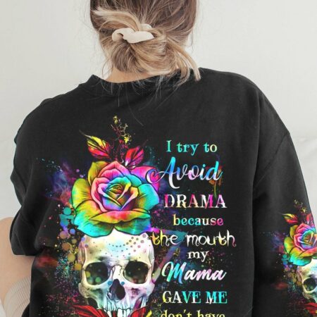 I TRY TO AVOID DRAMA TIE DYE SKULL ALL OVER PRINT - YHHG3012223