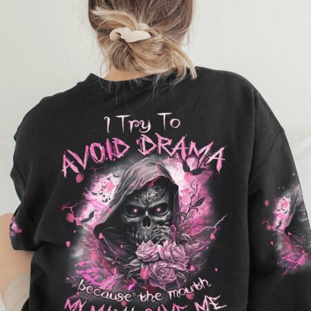 I TRY TO AVOID DRAMA REAPER ROSE ALL OVER PRINT - TLNZ1402233
