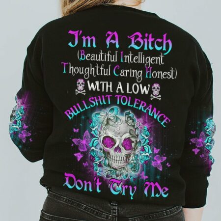 I'M A B DON'T TRY ME TATTOOED FLOWER SKULL ALL OVER PRINT - TLNO1502232