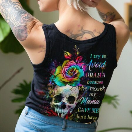 I TRY TO AVOID DRAMA TIE DYE SKULL ALL OVER PRINT - YHHG3012223