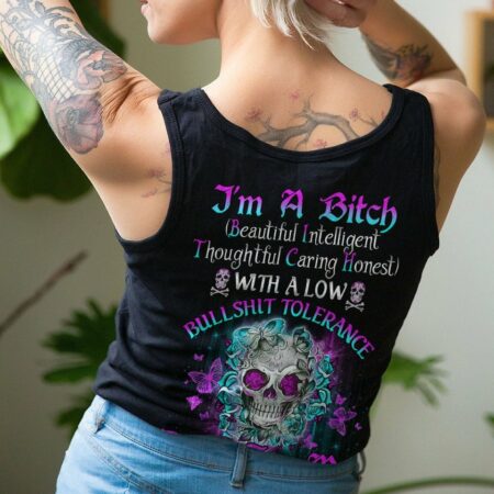 I'M A B DON'T TRY ME TATTOOED FLOWER SKULL ALL OVER PRINT - TLNO1502232
