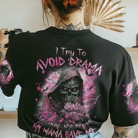 I TRY TO AVOID DRAMA REAPER ROSE ALL OVER PRINT - TLNZ1402233