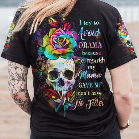 I TRY TO AVOID DRAMA TIE DYE SKULL ALL OVER PRINT - YHHG3012223