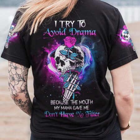 I TRY TO AVOID DRAMA TATTOOED SKULL ALL OVER PRINT - TLNZ1912223