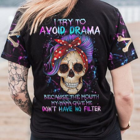 I TRY TO AVOID DRAMA PURPLE MESSY BUN ALL OVER PRINT - TLTR3012222