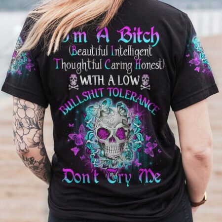 I'M A B DON'T TRY ME TATTOOED FLOWER SKULL ALL OVER PRINT - TLNO1502232