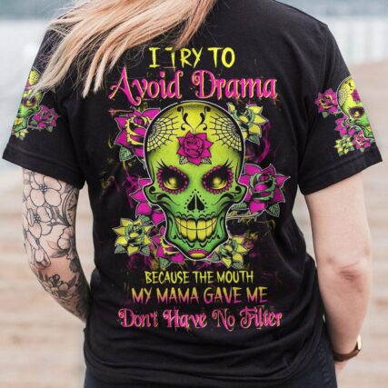 I TRY TO AVOID DRAMA SUGAR SKULL ALL OVER PRINT - TLTW2912224