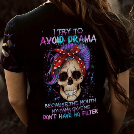 I TRY TO AVOID DRAMA PURPLE MESSY BUN ALL OVER PRINT - TLTR3012222