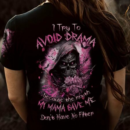 I TRY TO AVOID DRAMA REAPER ROSE ALL OVER PRINT - TLNZ1402233