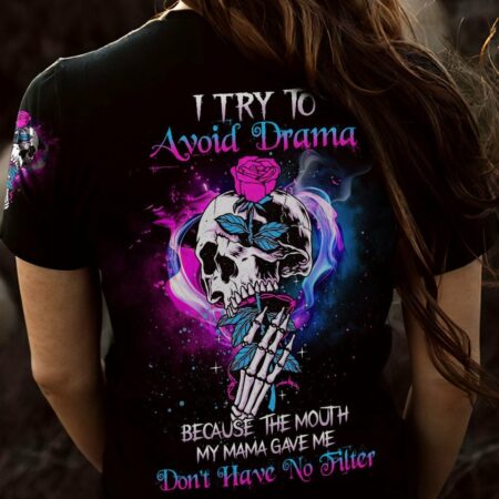 I TRY TO AVOID DRAMA TATTOOED SKULL ALL OVER PRINT - TLNZ1912223