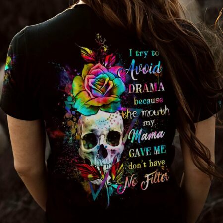 I TRY TO AVOID DRAMA TIE DYE SKULL ALL OVER PRINT - YHHG3012223
