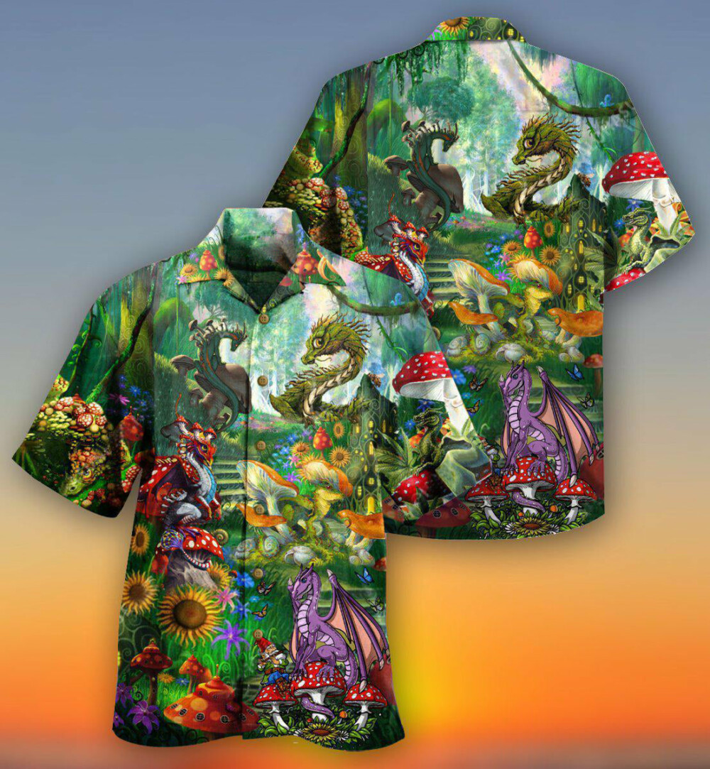 Hippie Magic World Mushrooms Dragon - Hawaiian Shirt - Owl Ohh - Owl Ohh