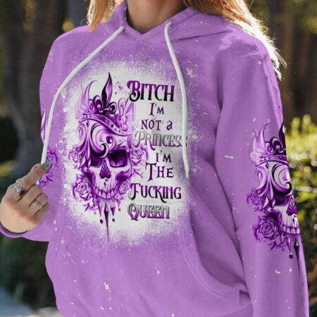I'M THE FKING QUEEN TATTOOED SKULL ROSE BLEACHED ALL OVER PRINT - TLTW3101234