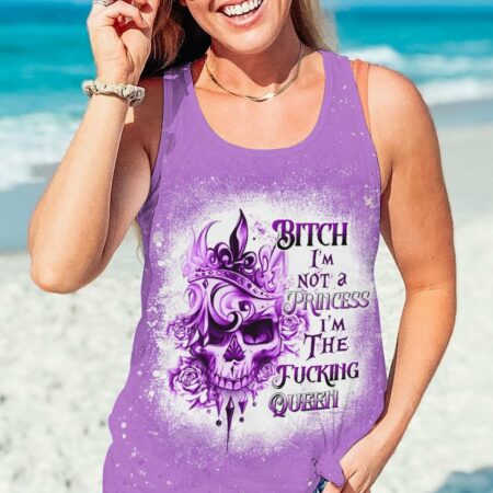 I'M THE FKING QUEEN TATTOOED SKULL ROSE BLEACHED ALL OVER PRINT - TLTW3101234