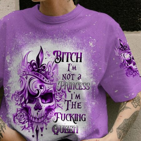 I'M THE FKING QUEEN TATTOOED SKULL ROSE BLEACHED ALL OVER PRINT - TLTW3101234