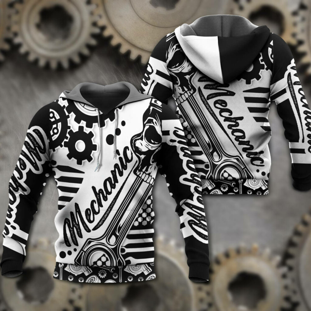 Mechanic Black And White Style - Hoodie - Owl Ohh - Owl Ohh
