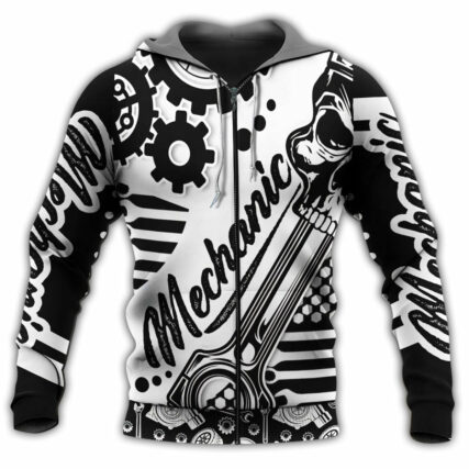 Mechanic Black And White Style - Hoodie - Owl Ohh - Owl Ohh